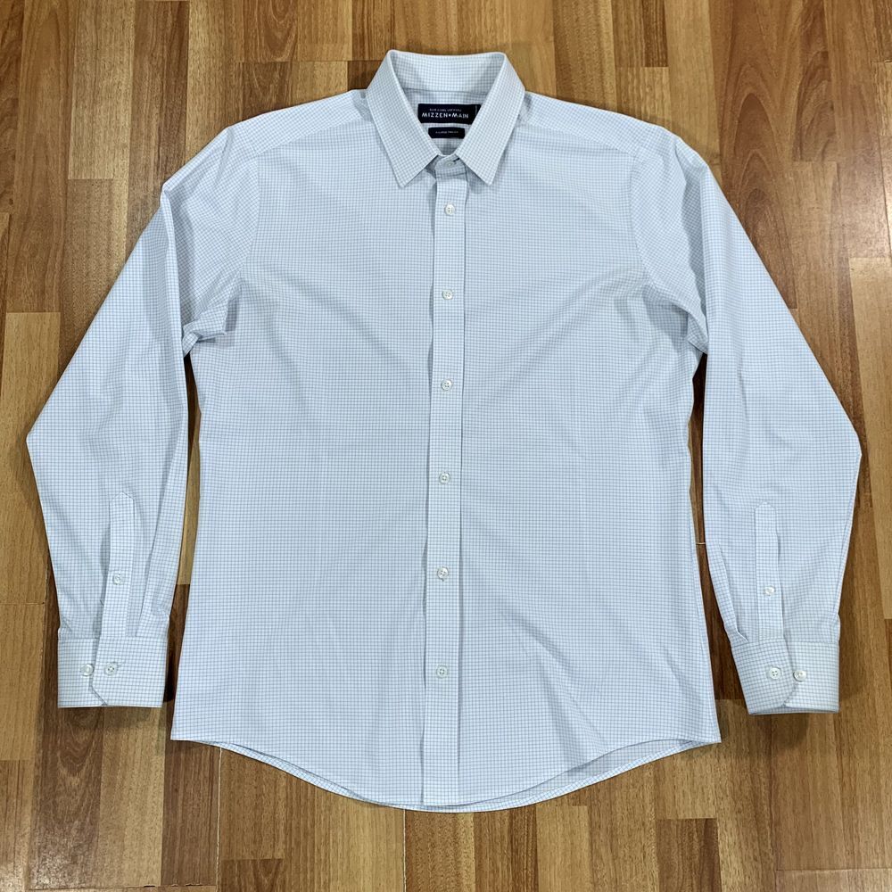 Mizzen + Main Shirt Mens Extra Large XL White Blue Stripes Button Up